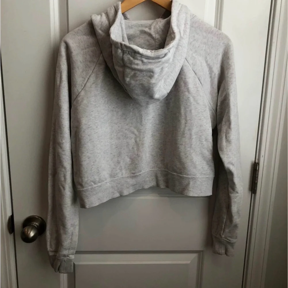 Nike Women's Light Gray Cropped Hoodie with Black Logo Medium